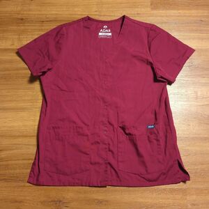 Adar Women Scrub Top Large Red Poly Blend Short Sleeve Universal Uniform Fit